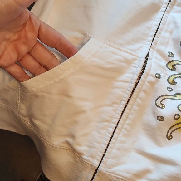 Fun white bedazzled Circle of life zip up hoodie size M. - Picture 10 of 11